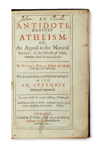 MORE, HENRY. An Antidote against Atheism . . . Second Edition corrected and enlarged.  1655